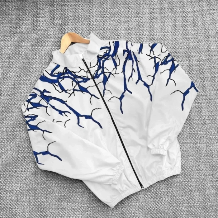 Erkek Paraşüt Kumaş Dijital Baskılı Rüzgarlık  Beyaz