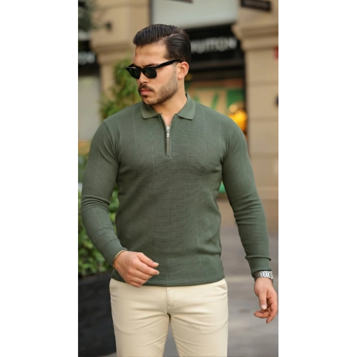 Erkek Pirinç Desenli Uzun Kollu Yakalı Triko