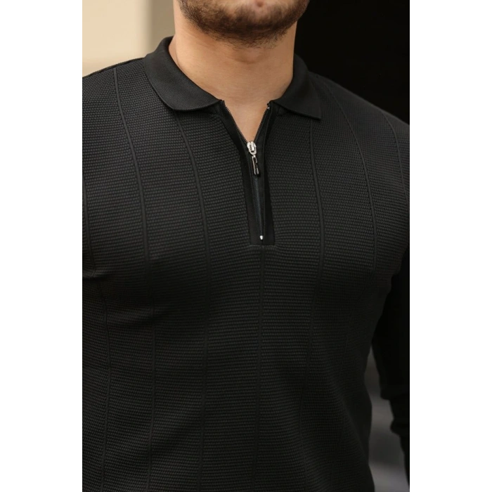 Erkek Pirinç Desenli Uzun Kollu Yakalı Triko