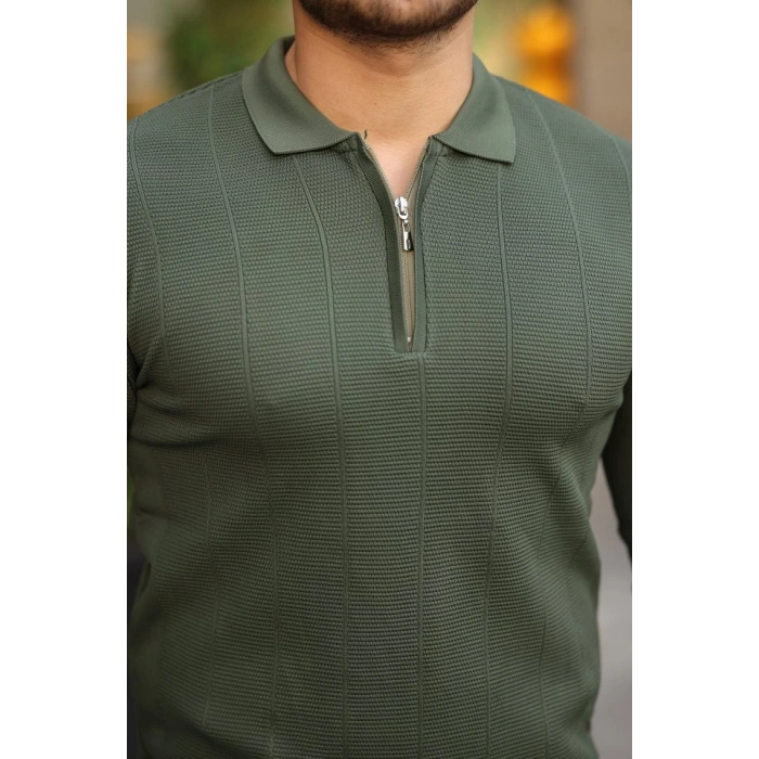 Erkek Pirinç Desenli Uzun Kollu Yakalı Triko