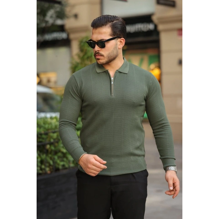 Erkek Pirinç Desenli Uzun Kollu Yakalı Triko