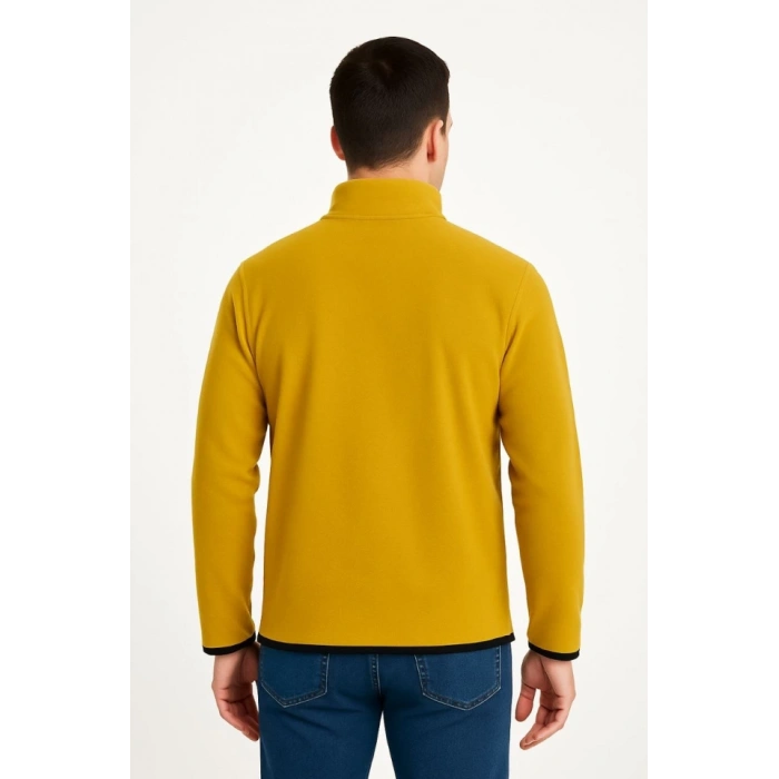 Erkek Polar Kazak – Dik Yaka, Yarım Fermuarlı, Fermuarlı Göğüs Cepli, iyah Biyeli, Kışlık Rahat Regular Fit Günlük odel  arı