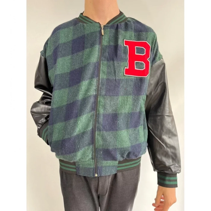 Erkek Pötikare Desen Nakışlı Kolej Ceket  Haki