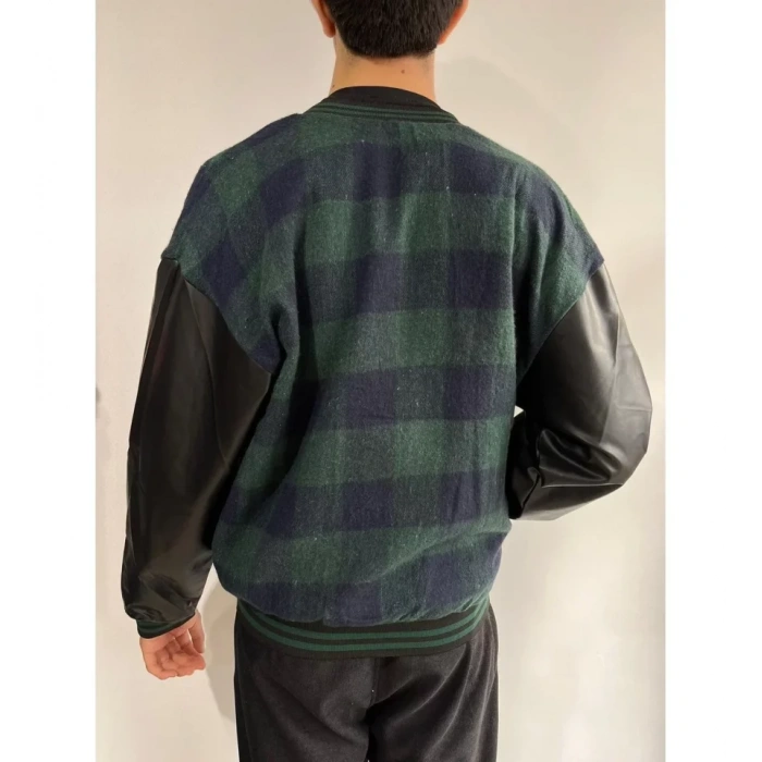 Erkek Pötikare Desen Nakışlı Kolej Ceket  Haki