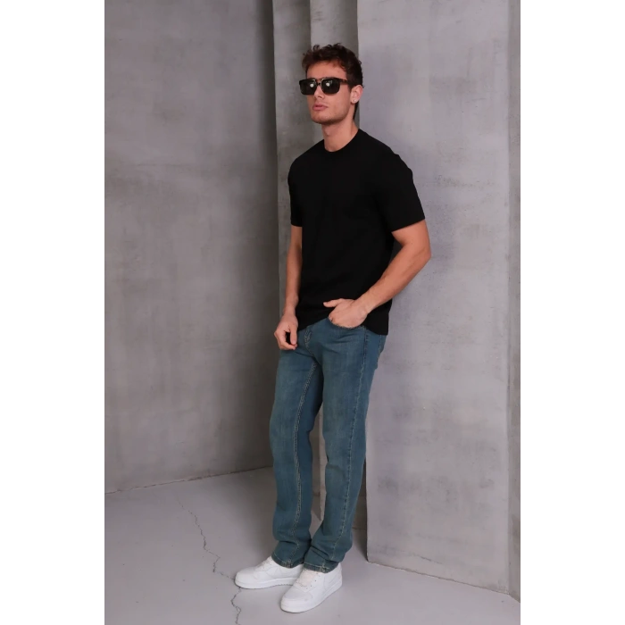 Erkek Relax Fit Bisiklet Yaka %100 Pamuk Rahat Kesim Basic Tişört