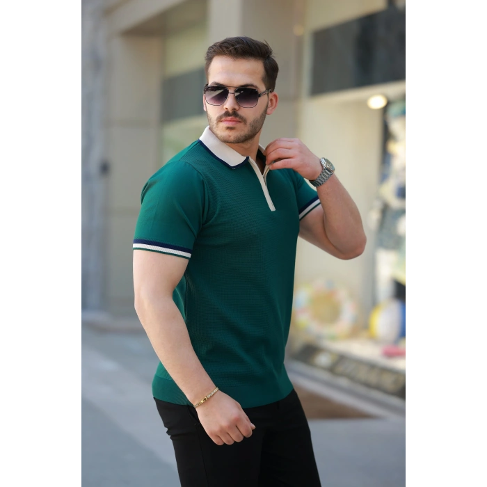 Erkek Renkli Yaka Kısa Kollu Tişört