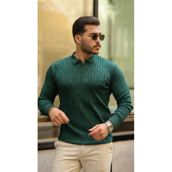 Erkek Saç örgü Desen Uzun Kollu Triko