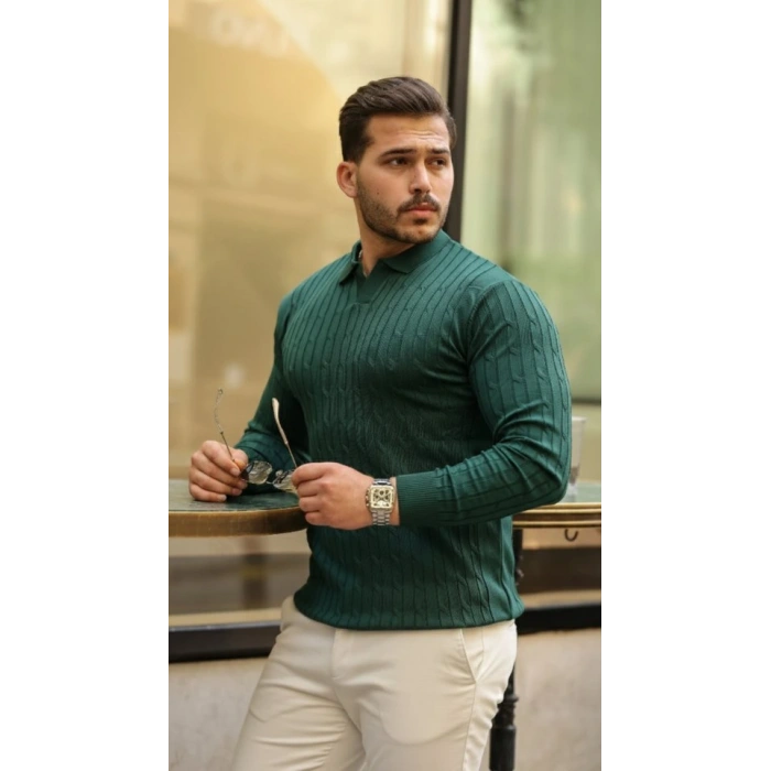 Erkek Saç örgü Desen Uzun Kollu Triko