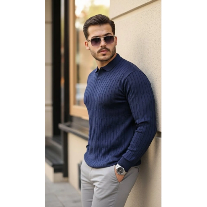 Erkek Saç örgü Desenli Uzun Kollu Triko