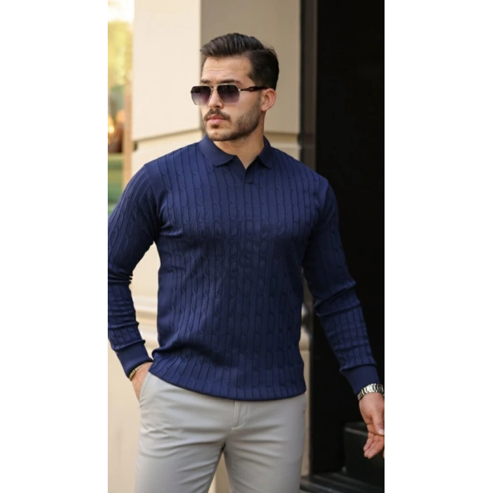 Erkek Saç örgü Desenli Uzun Kollu Triko