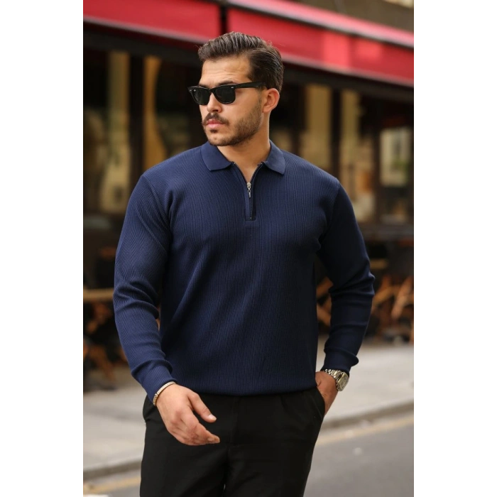 Erkek Selanik örme Yakalı Uzun Kollu Triko