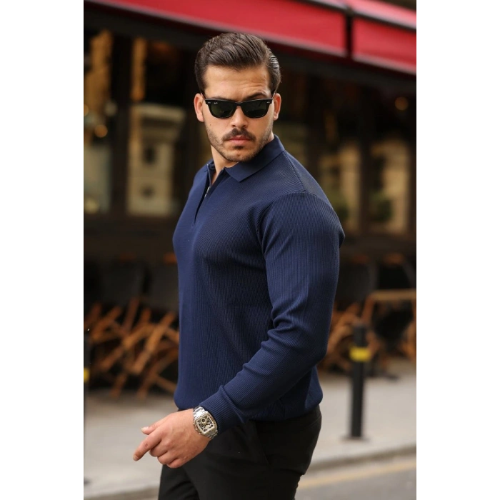 Erkek Selanik örme Yakalı Uzun Kollu Triko