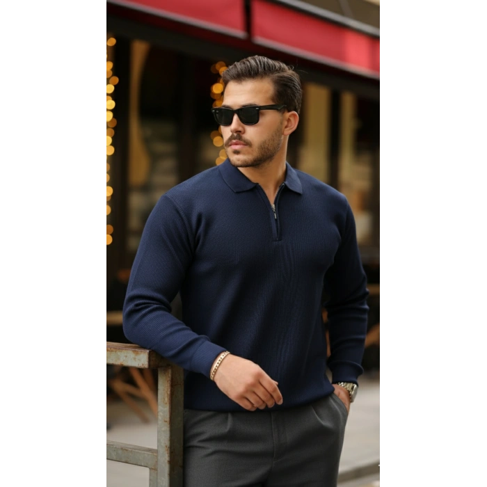 Erkek Selanik örme Yakalı Uzun Kollu Triko