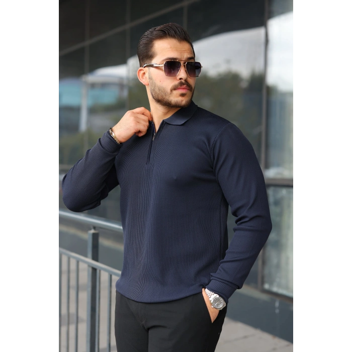 Erkek Selanik örme Yakalı Uzun Kollu Triko