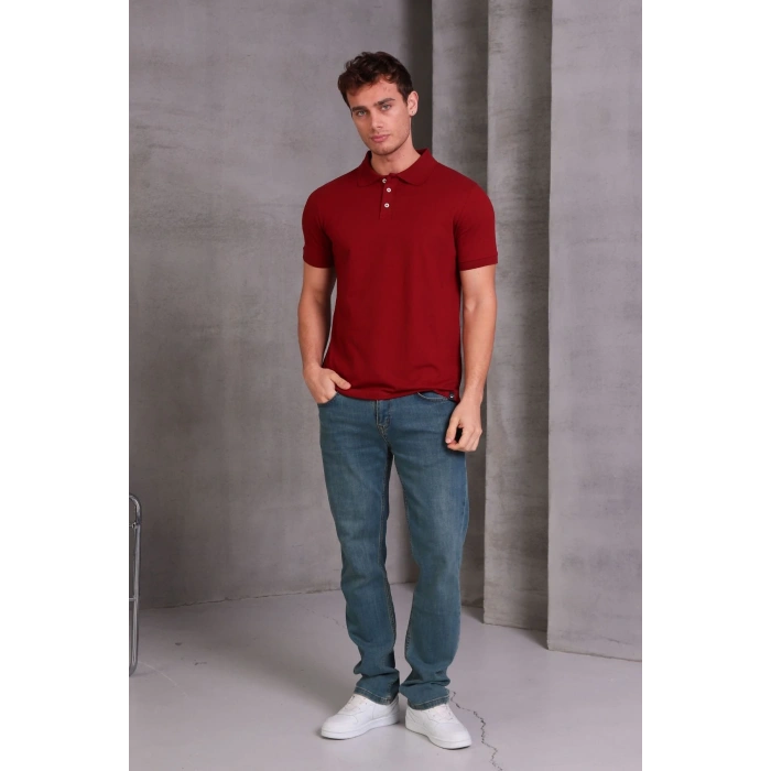 Erkek Slim Fit Pamuklu Yumuşak Doku Nefes Alan Kumaş Yakalı Tişört