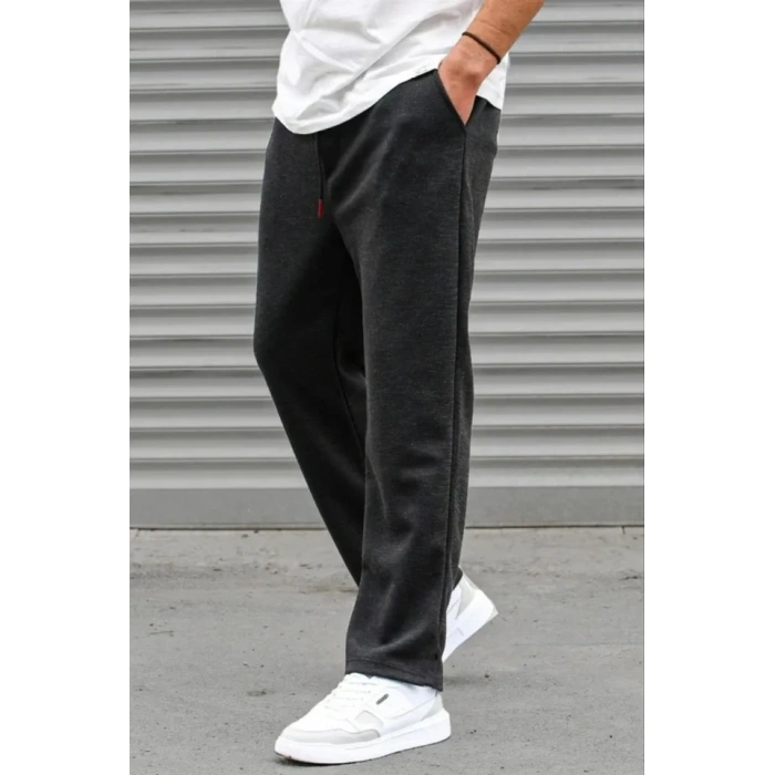 Erkek Üç İplik Basic Eşofman Boru Paça İpli Pantolon  Antrasit