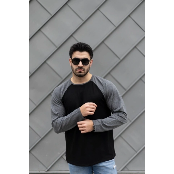 Erkek Uzun Kollu Bisiklet Yaka Viskon Iki Iplik Sweat