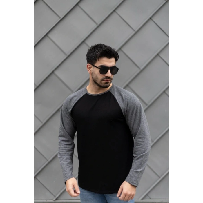 Erkek Uzun Kollu Bisiklet Yaka Viskon Iki Iplik Sweat