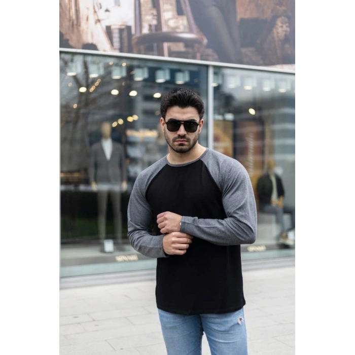 Erkek Uzun Kollu Bisiklet Yaka Viskon Iki Iplik Sweat