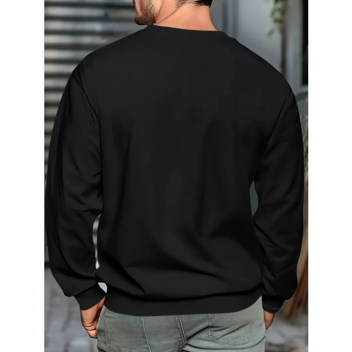 Erkek Uzun Kollu Bisiklet Yaka Yazı Detaylı Iki Iplik Sweat