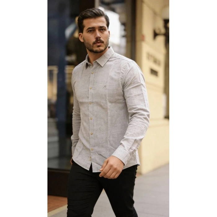 Erkek Uzun Kollu Keten Gömlek