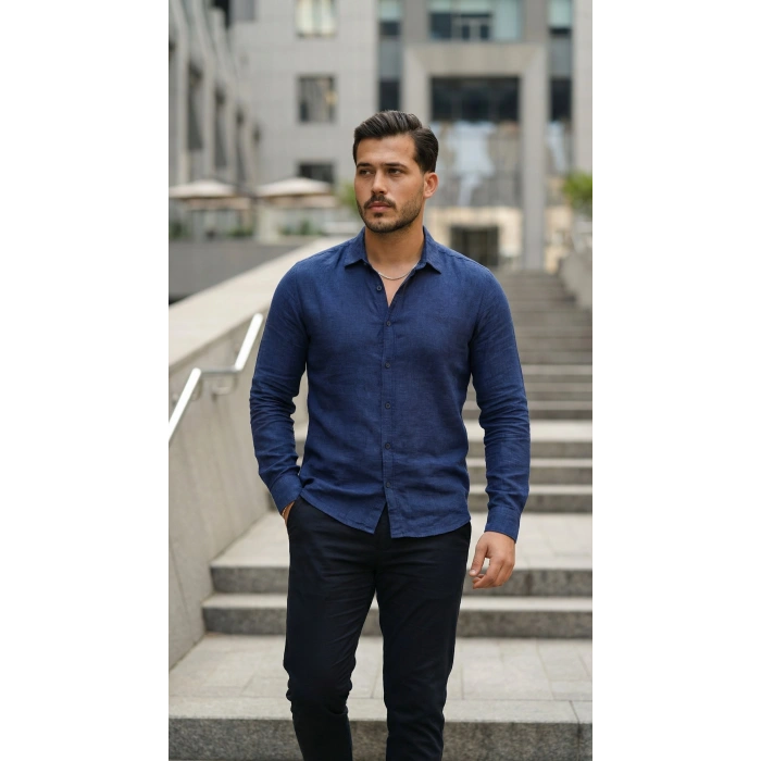 Erkek Uzun Kollu Keten Gömlek