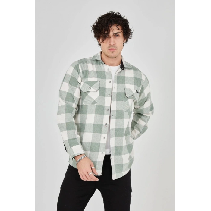 Erkek Uzun Kollu Oduncu Gömlek  int Yeşili