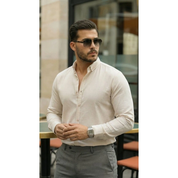 Erkek Uzun Kollu Rahat Keten Gömlek