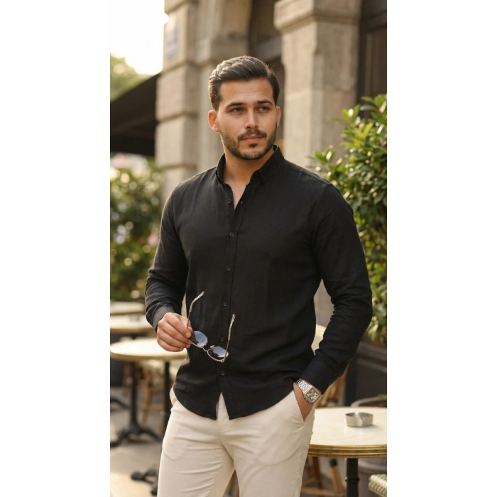 Erkek Uzun Kollu Rahat Keten Gömlek