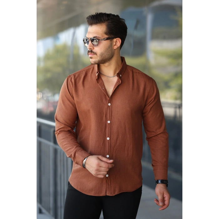 Erkek Uzun Kollu Regular ofya Keten Gömlek