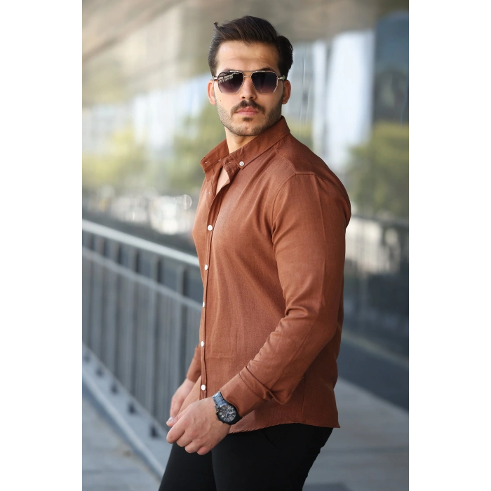 Erkek Uzun Kollu Regular ofya Keten Gömlek