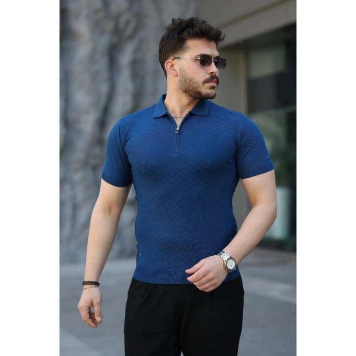 Erkek Viskon Kumaş Polo Yaka Desenli Tişört