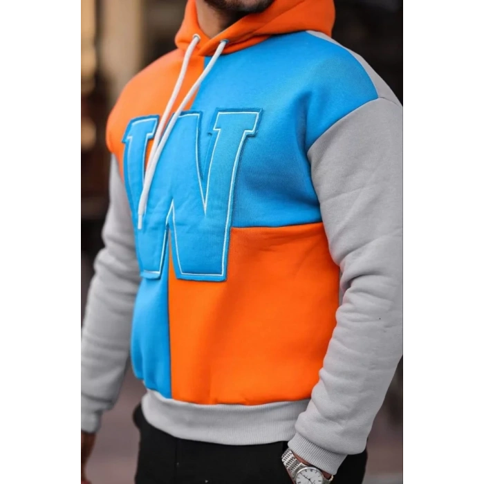 Erkek W Nakış İşlemeli Kapüşonlu weatshirt  avi