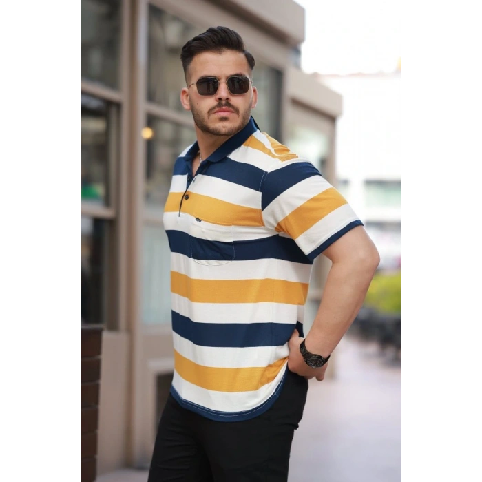 Erkek Yakalı çok Renkli Kısa Kollu Tshirt