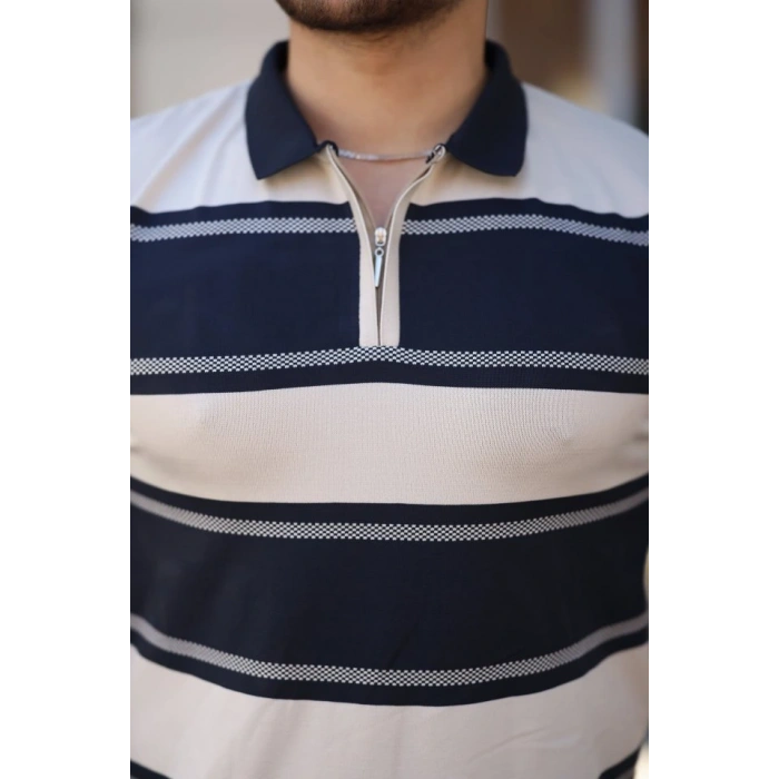 Erkek Yakalı Fermuarlı çift Renk Kısa Kollu Tshirt