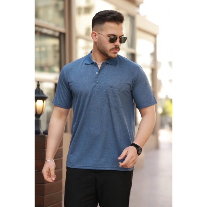 Erkek Yakalı ini Jakarlı Kısa Kollu Tshirt