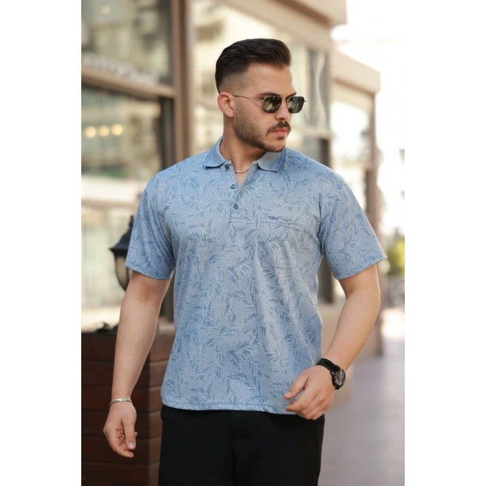 Erkek Yakalı Jakar Baskılı Kısa Kollu Tshirt