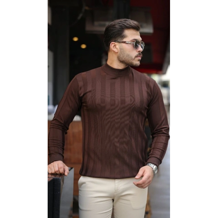 Erkek Yarım Balıkçı Yaka Kabartma Desenli Triko