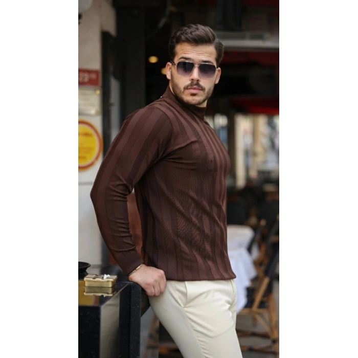 Erkek Yarım Balıkçı Yaka Kabartma Desenli Triko