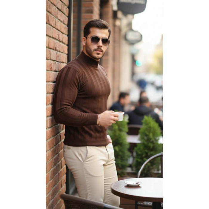 Erkek Yarım Balıkçı Yaka Kabartma Desenli Triko