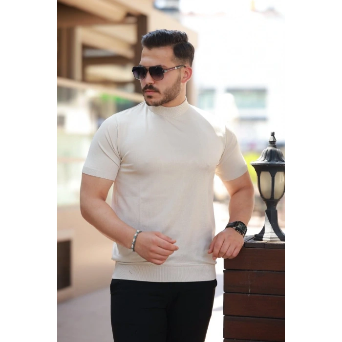 Erkek Yarım Balıkçı Yaka Kısa Kollu Tişört