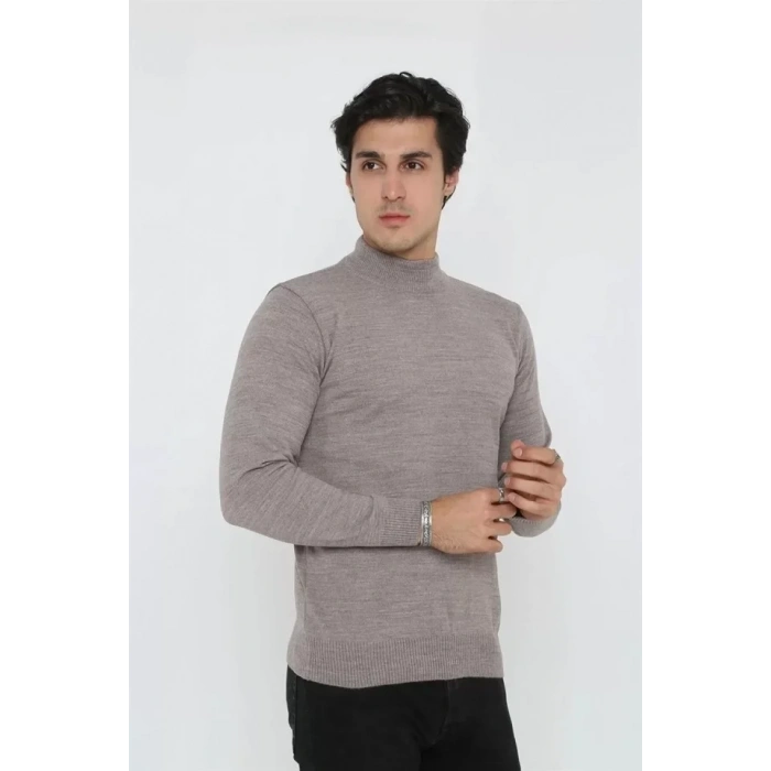 Erkek Yarım Balıkçı Yaka Triko Kazak  Açık Kahverengi