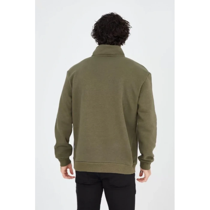 Erkek Yarım Fermuarlı Baskılı weat  Yeşil