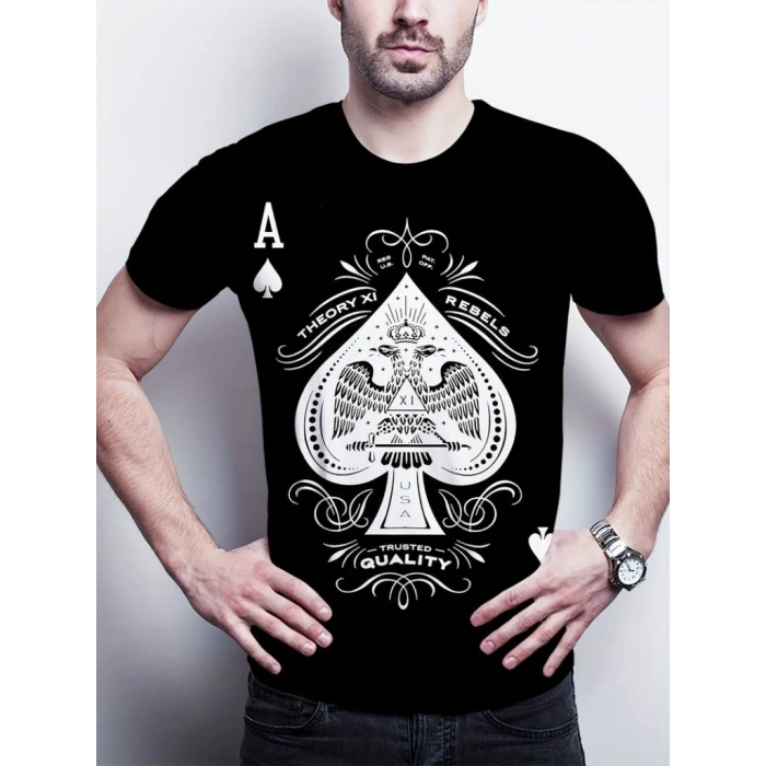 Erkekkısa Kollu Yuvarlak Yaka Desenli Viskon Tshirt