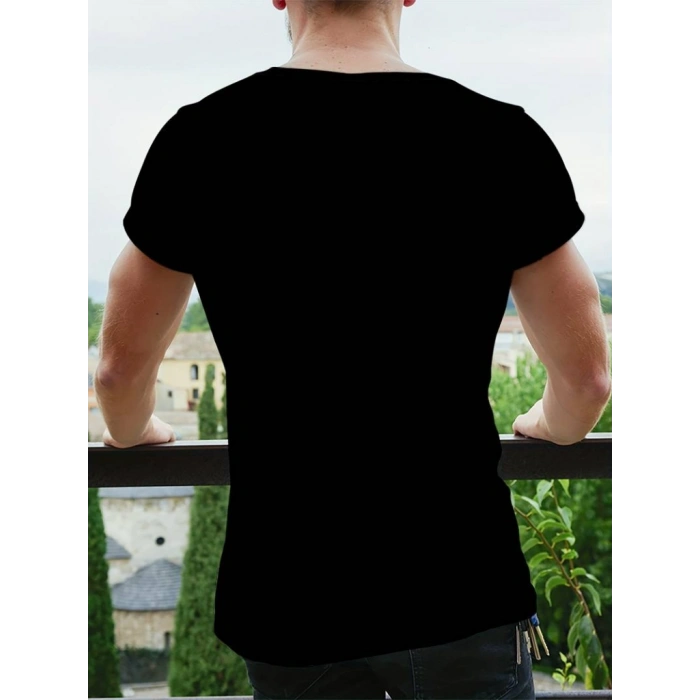 Erkekkısa Kollu Yuvarlak Yaka Desenli Viskon Tshirt
