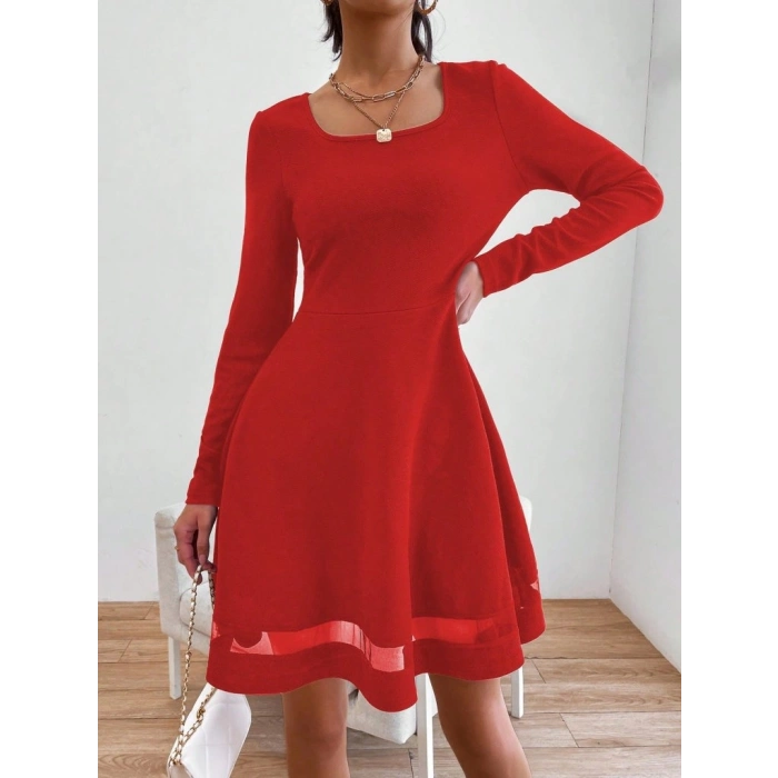 Etek Tül Detay Krep Elbise