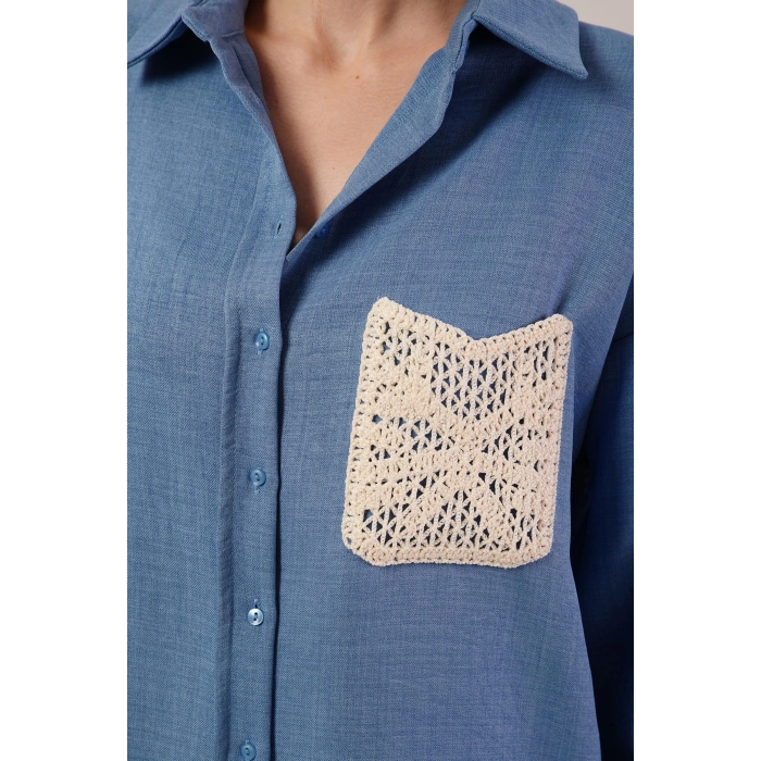 Etnik Cep Detaylı avi Gömlek
