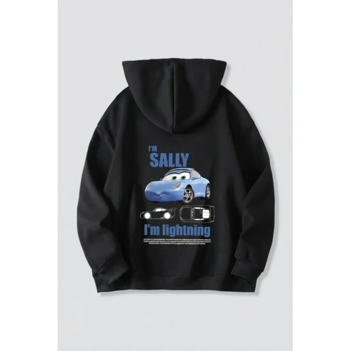 evgililer Günü Araba Temalı Baskılı Oversize Kapüşonlu weatshirt Hoodie  iyah