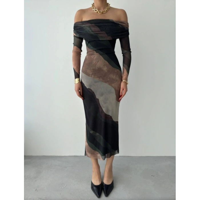 evilla adonna Yaka Tül Elbise