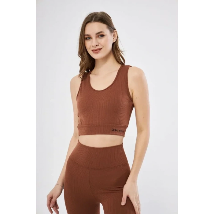 Fitilli Baskılı Crop  Kahve